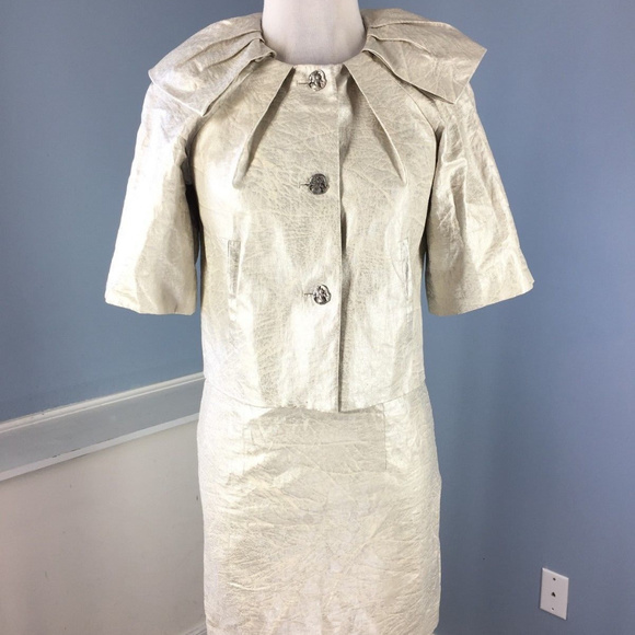 Etcetera 0 2 Silver Linen Crackle Skirt Suit